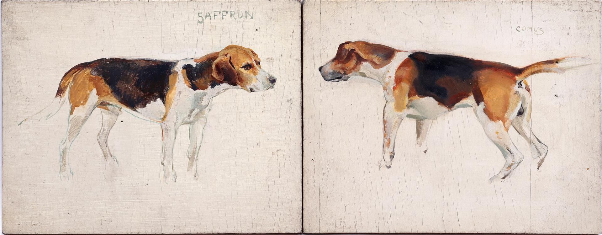 Anonymous, 2 oil paintings of Beagles