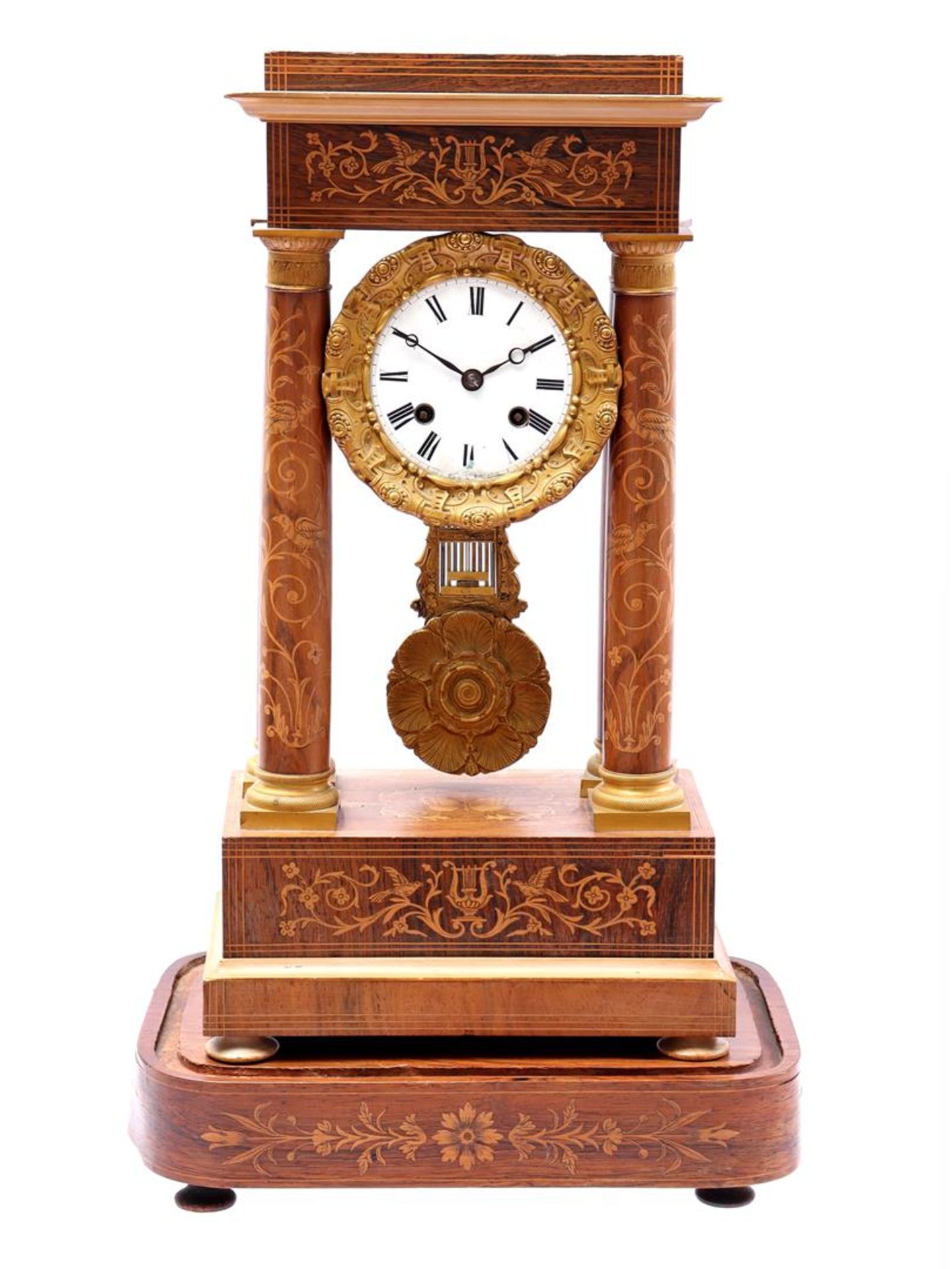 French Louis Philippe column mantel clock in rosewood veneer case