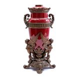 Classic table lamp with red glazed earthenware vase set