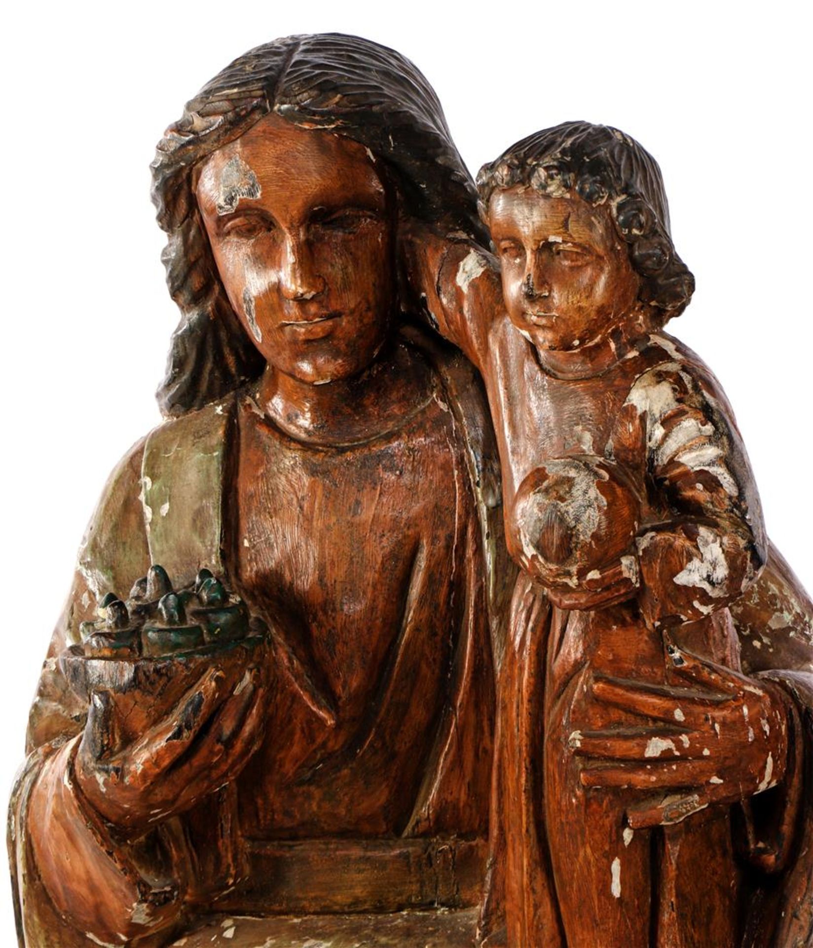 Wooden carved sculpture group of Madonna with child - Image 2 of 4
