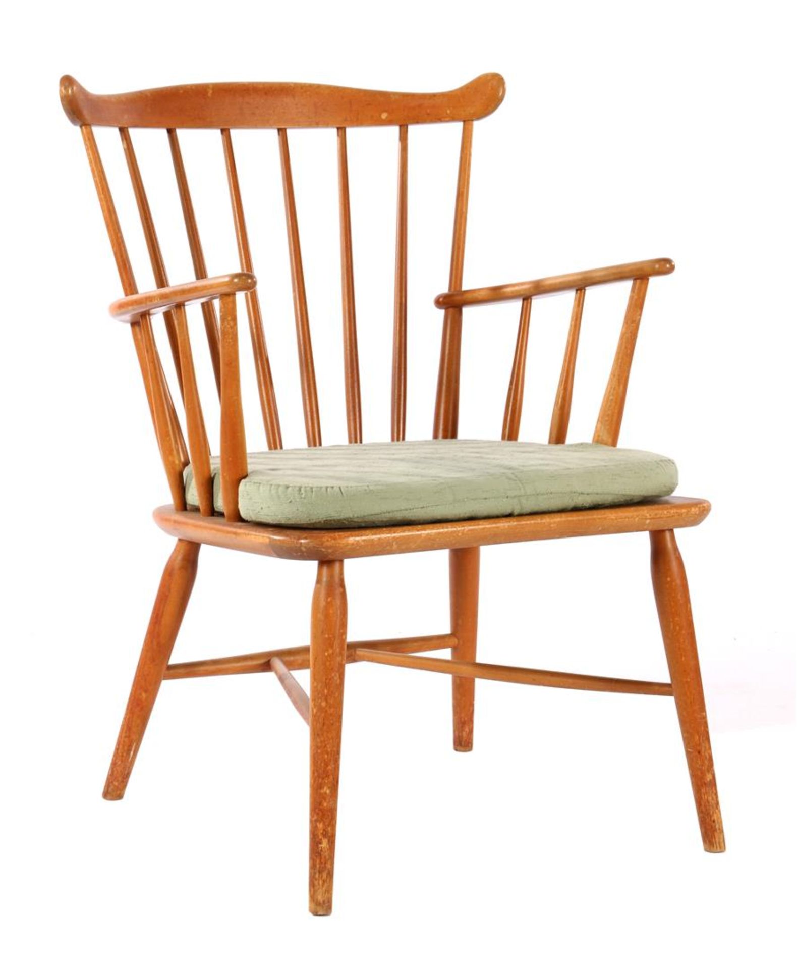 Walnut bar chair with green cushion