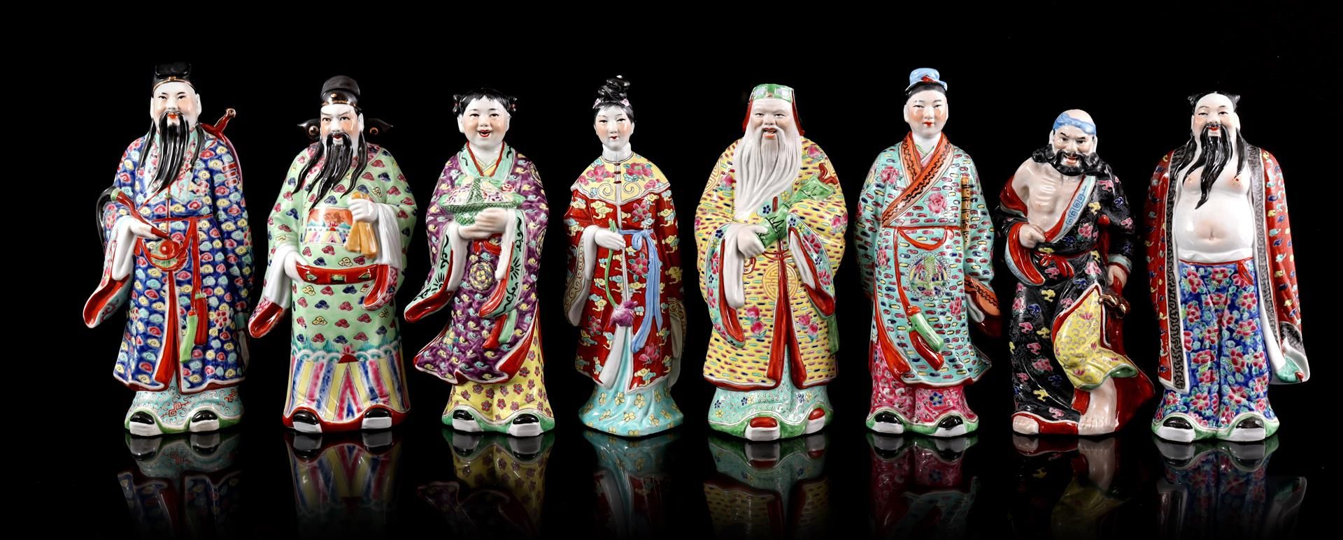 8 various porcelain statues of women and men, China, 20th century