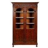 Oak fired display cabinet with straight hood rail, among others. lion heads