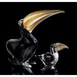 2 glass statues of a toucan, Murano
