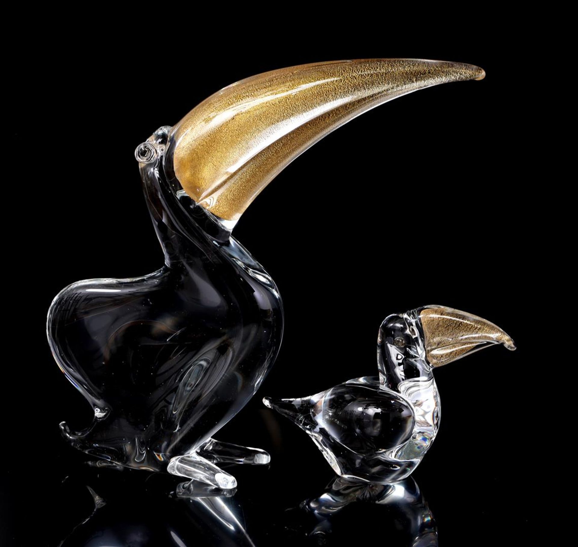 2 glass statues of a toucan, Murano