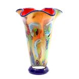 Colored glass vase with pleated rim
