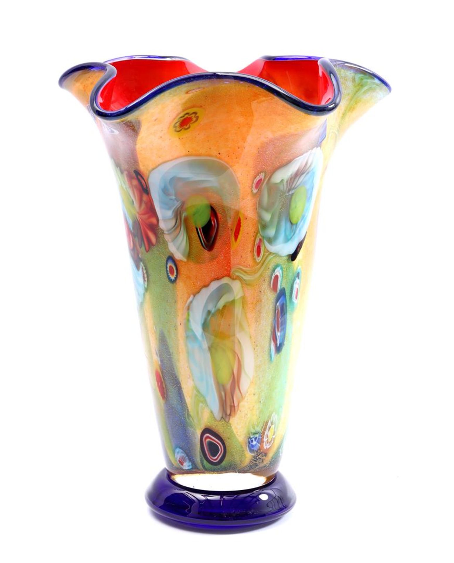 Colored glass vase with pleated rim