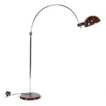 Chrome-plated metal rod lamp with brown shade