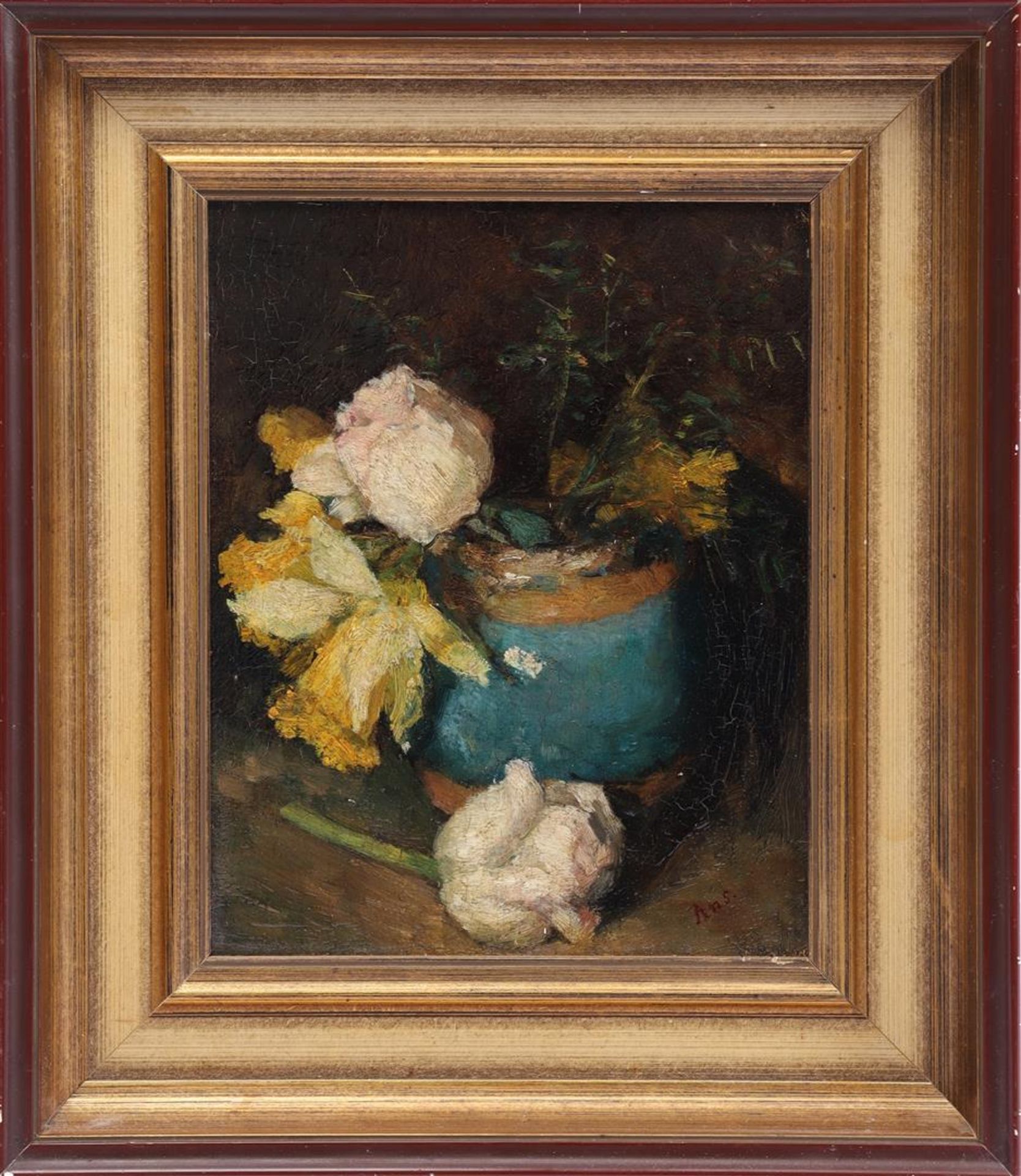 Signed Ans, ginger jar with flowers