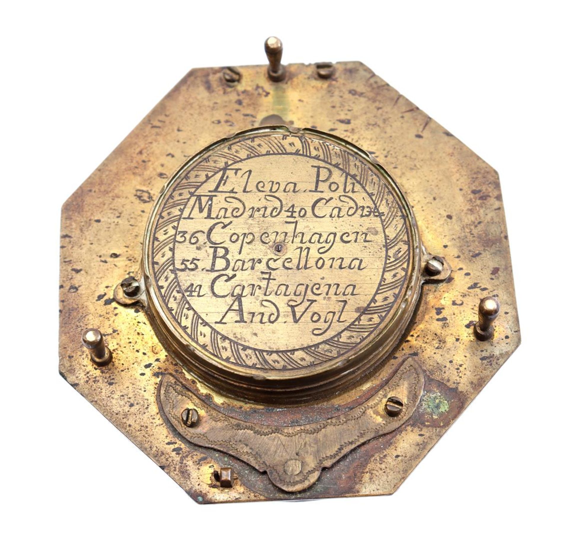 Copper hexagonal compass/sundial, ca. 1800 - Image 3 of 3