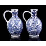 2 glazed earthenware jugs with blue decor