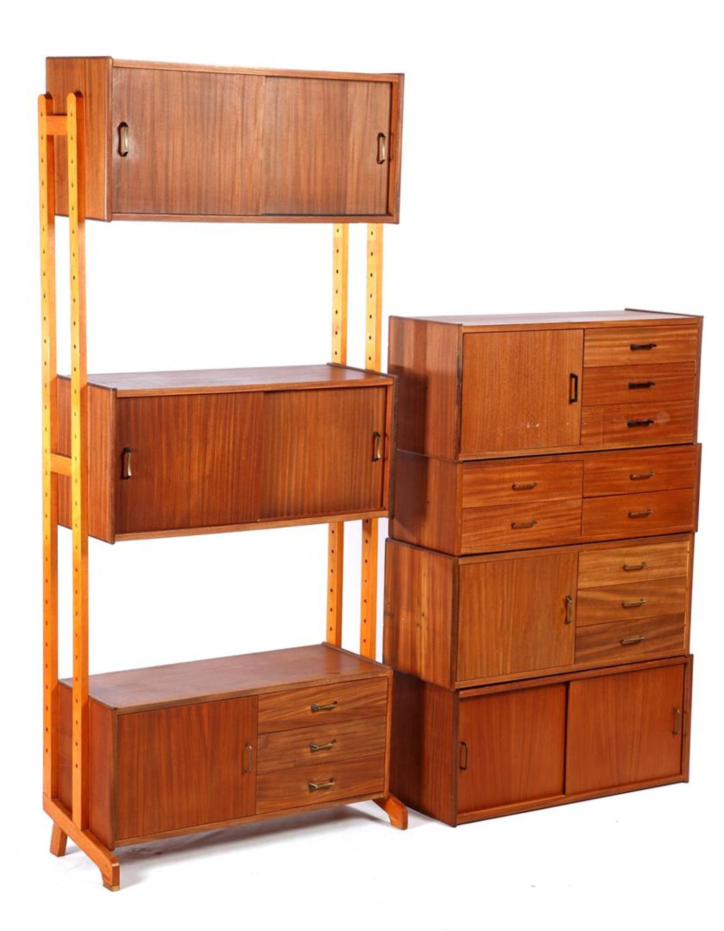 Teak veneer Simpla Lux wall unit with wooden uprights 