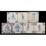 7 blue and white colored earthenware tiles