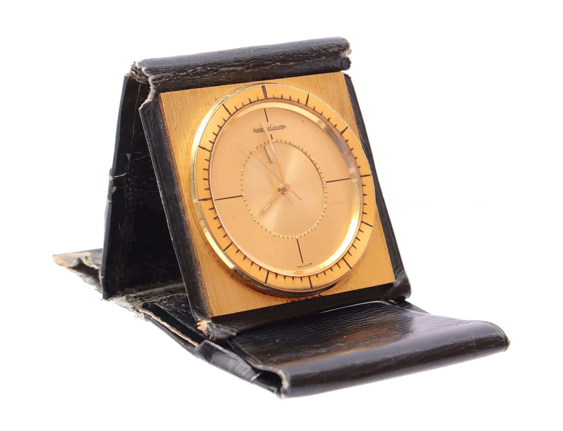 Jaeger LeCoultre Memovox travel alarm clock in leather case