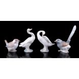 4 Lladro statues of 2 geese, long-tailed tit and wren