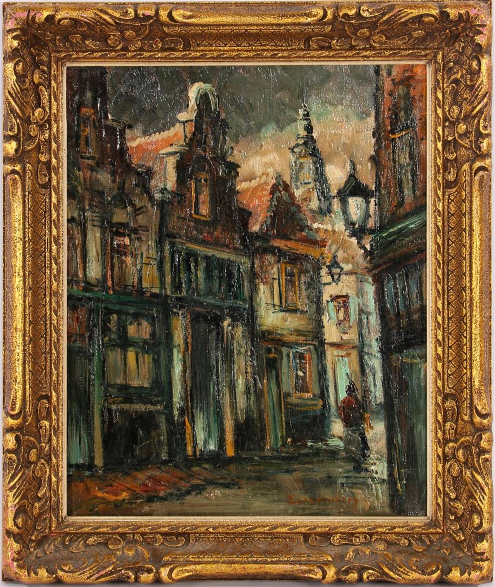 Signed Zwanenberg or Zwanenburg, cityscape with a note on the back 