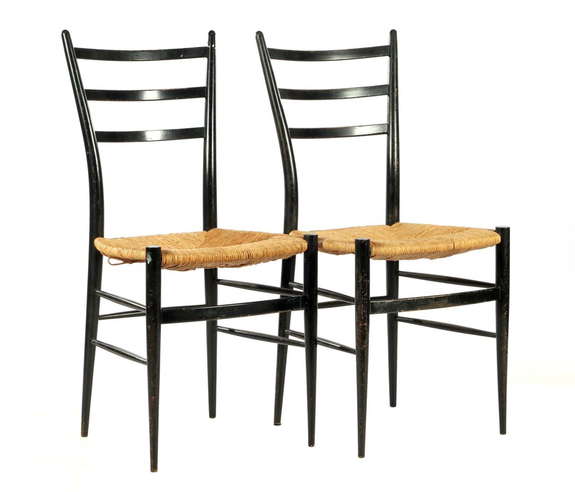 2 Spinetto Chiavari Italian black lacquered wooden chairs 