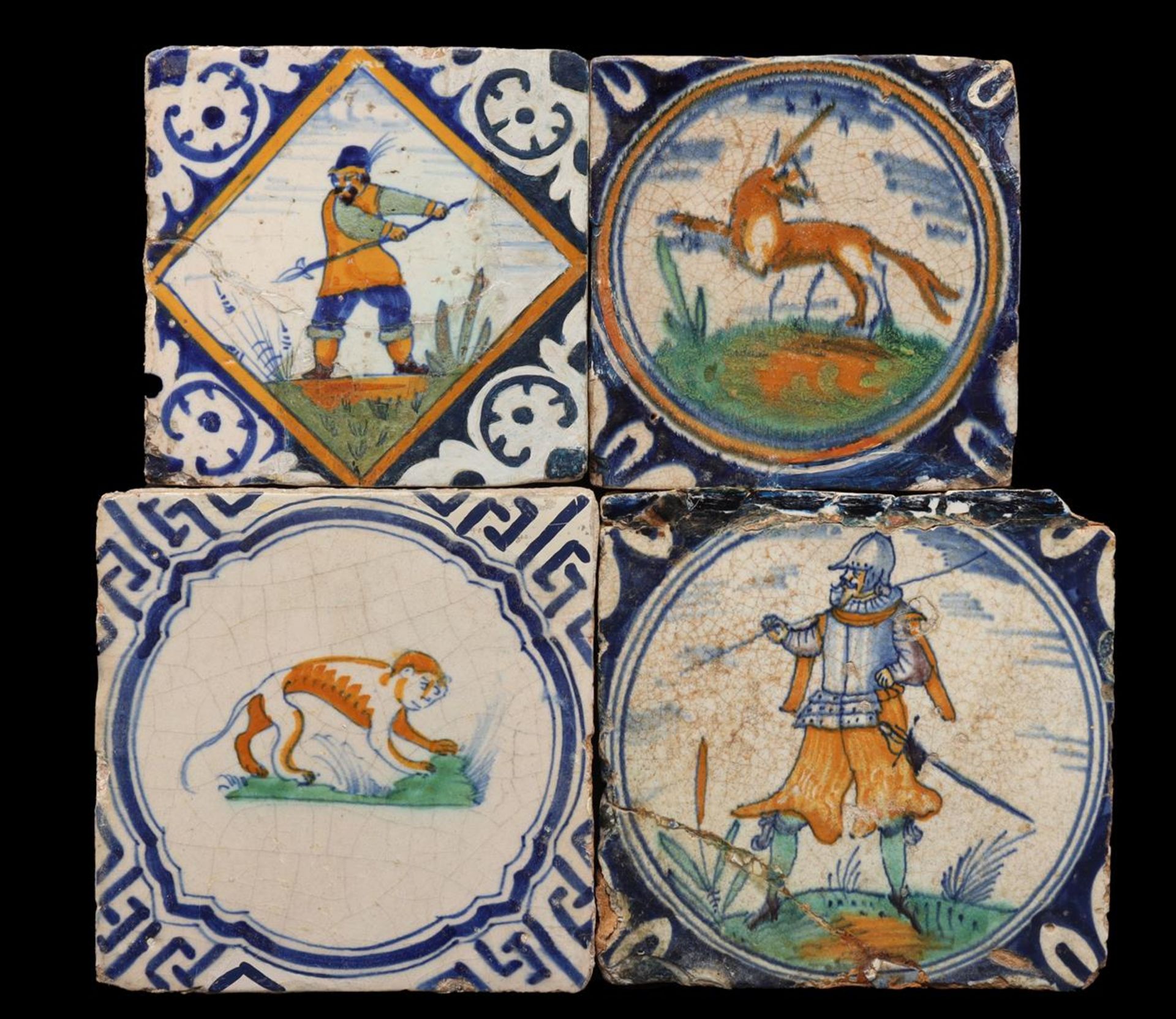 4 polychrome colored tiles