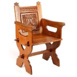 Oak armchair with decorated backrest