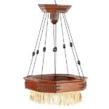 Oak Art Deco octagonal hanging lamp with rope and fringes