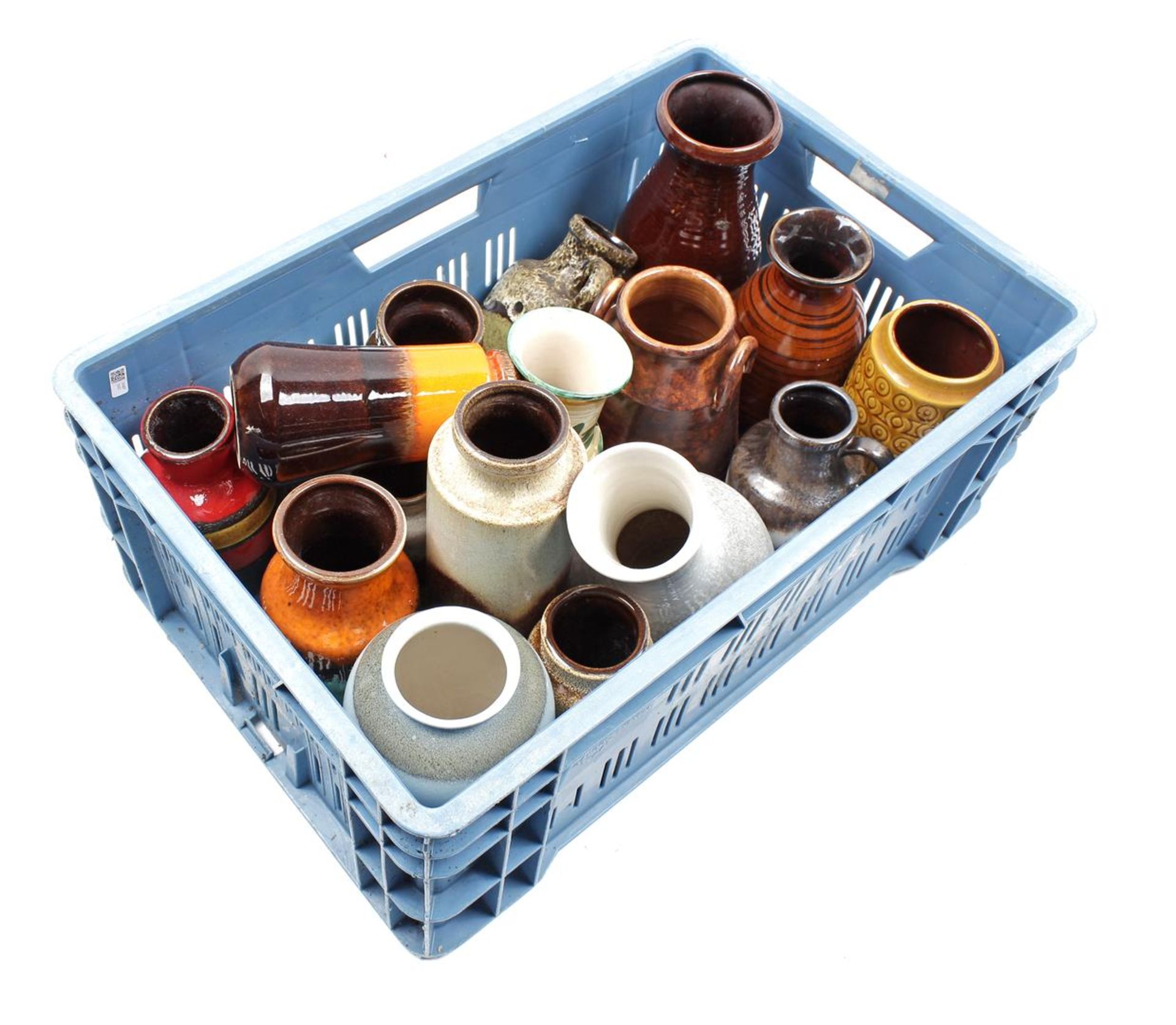 Crate with German earthenware vases