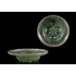 Glass decorative dish with green crackle