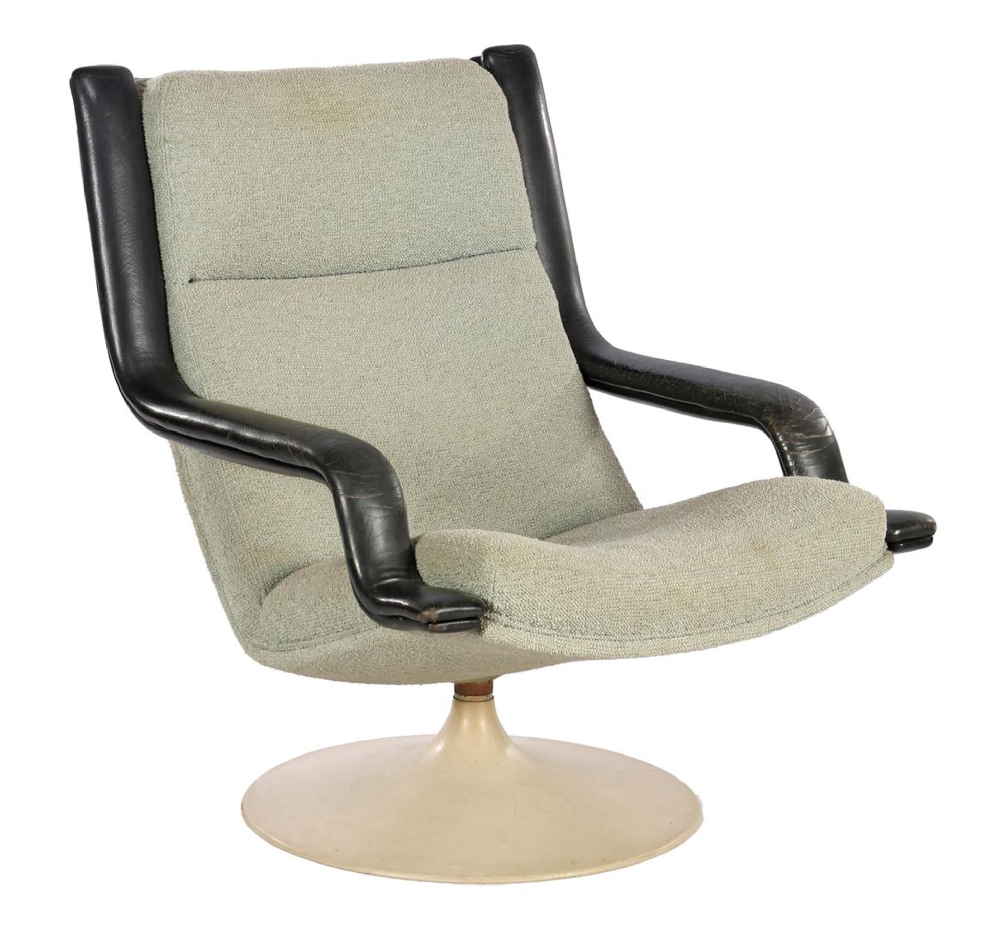 Geoffrey Harcourt  (1935-) Gray upholstered swivel armchair 