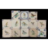 9 polychrome colored earthenware tiles