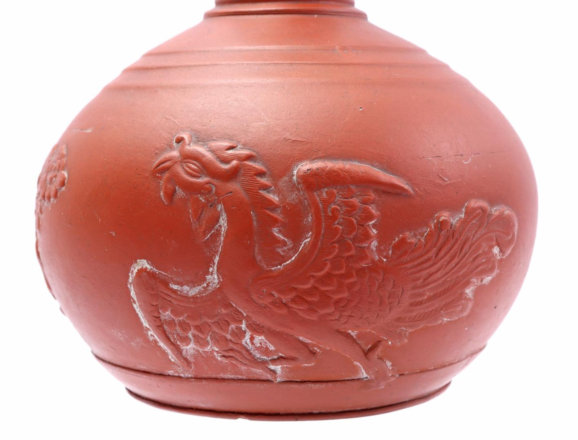Earthenware Yixing vase with decor of 2 phoenixes and a flower vase - Image 2 of 2