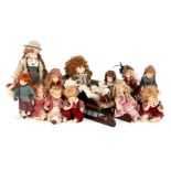 12 various porcelain dolls