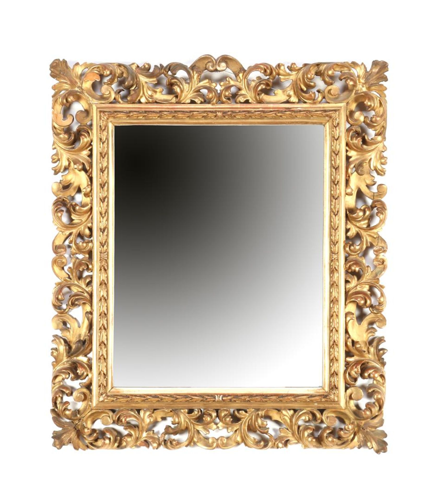 Mirror in an antique wooden gold-coloured frame, Holland 18th century