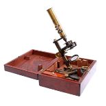 Carpenter& Westley London brass microscope in mahogany box
