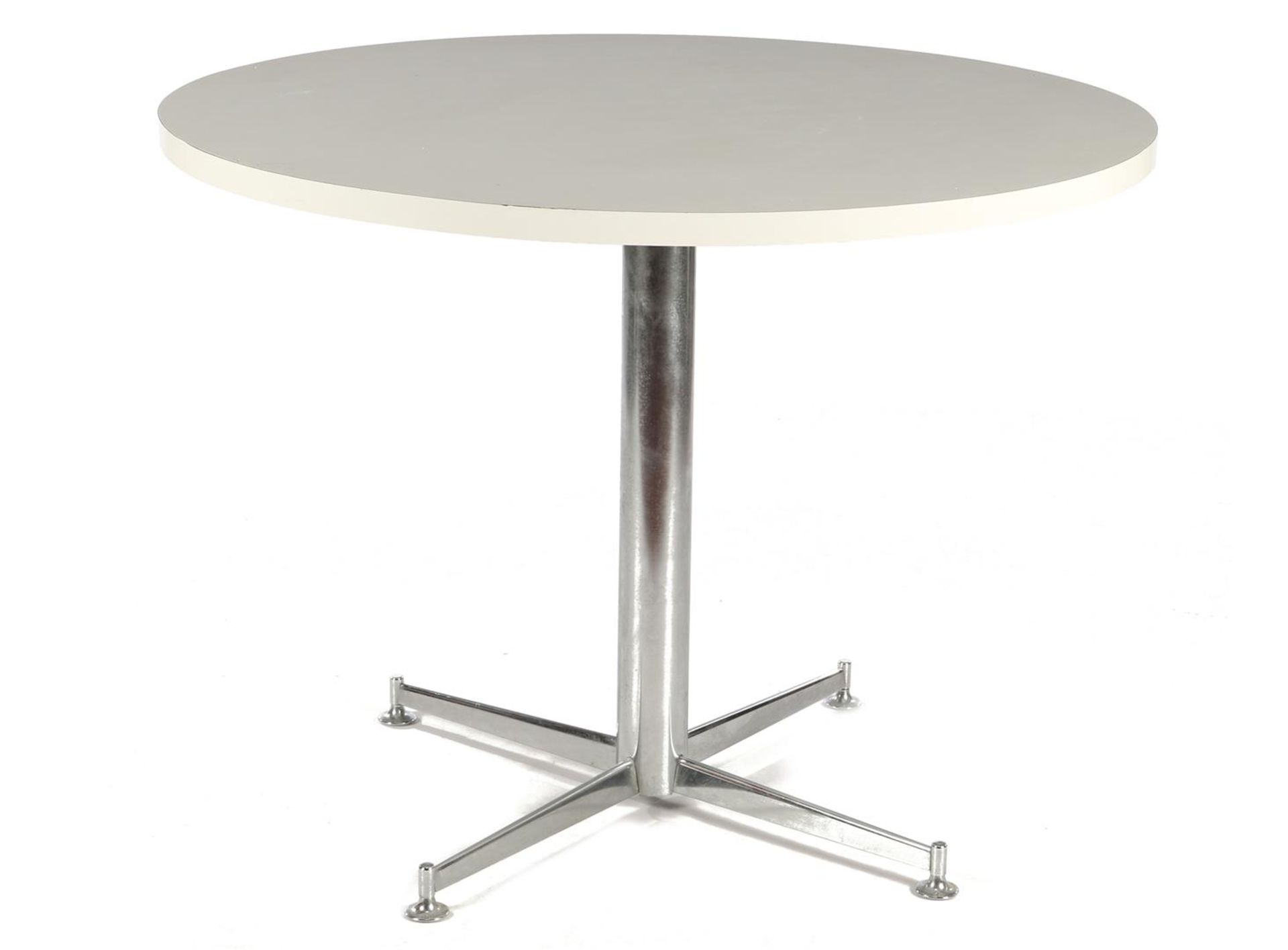 Round table with white top on chrome base
