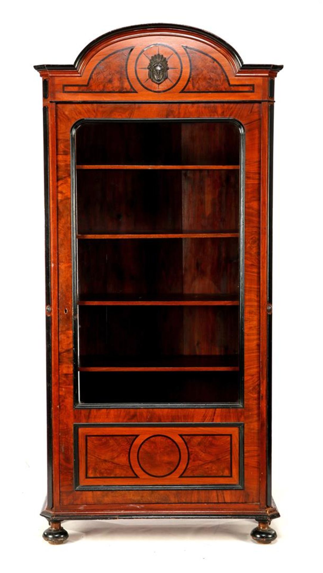 Walnut veneer 1-door cabinet with marquetry