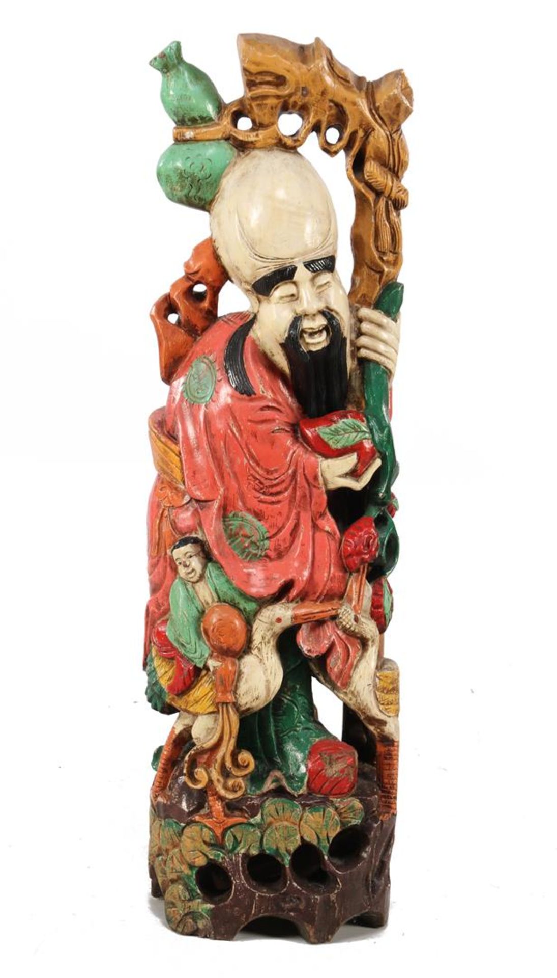 Richly carved wooden statue of a Chinese