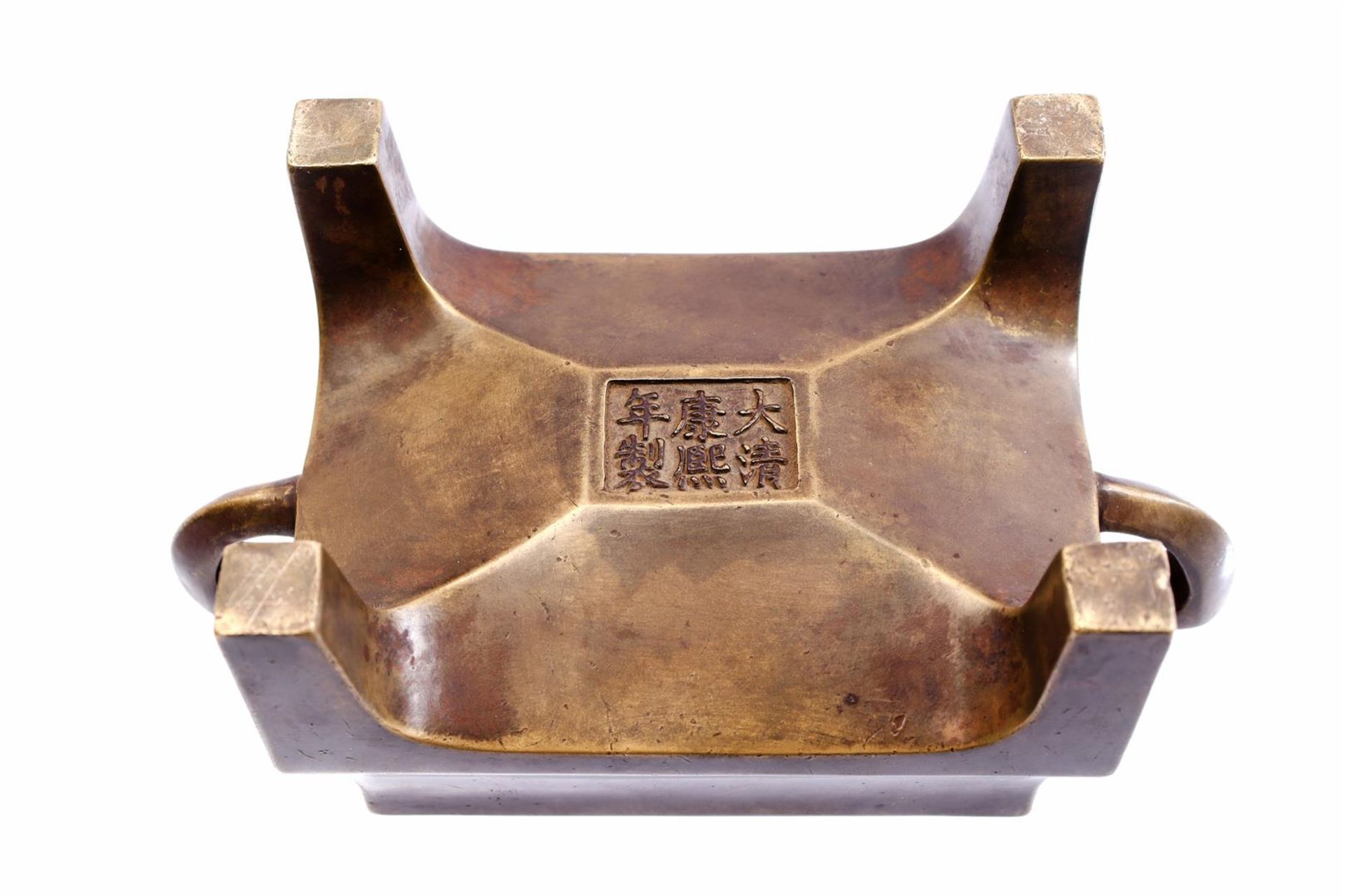 Bronze rectangular incense burner with 2 ears - Image 2 of 2