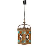 Copper hall lamp with colored stained glass