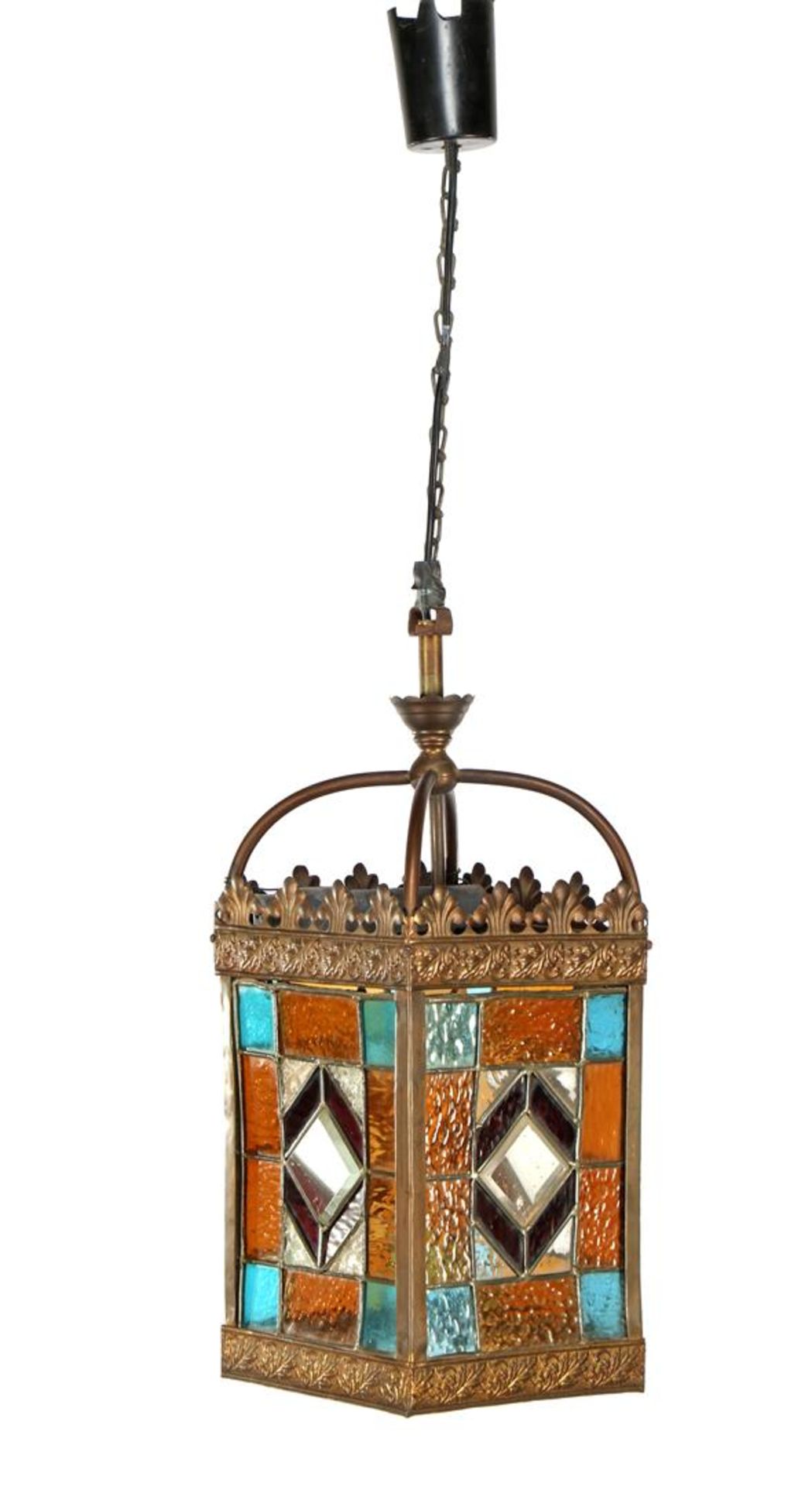 Copper hall lamp with colored stained glass