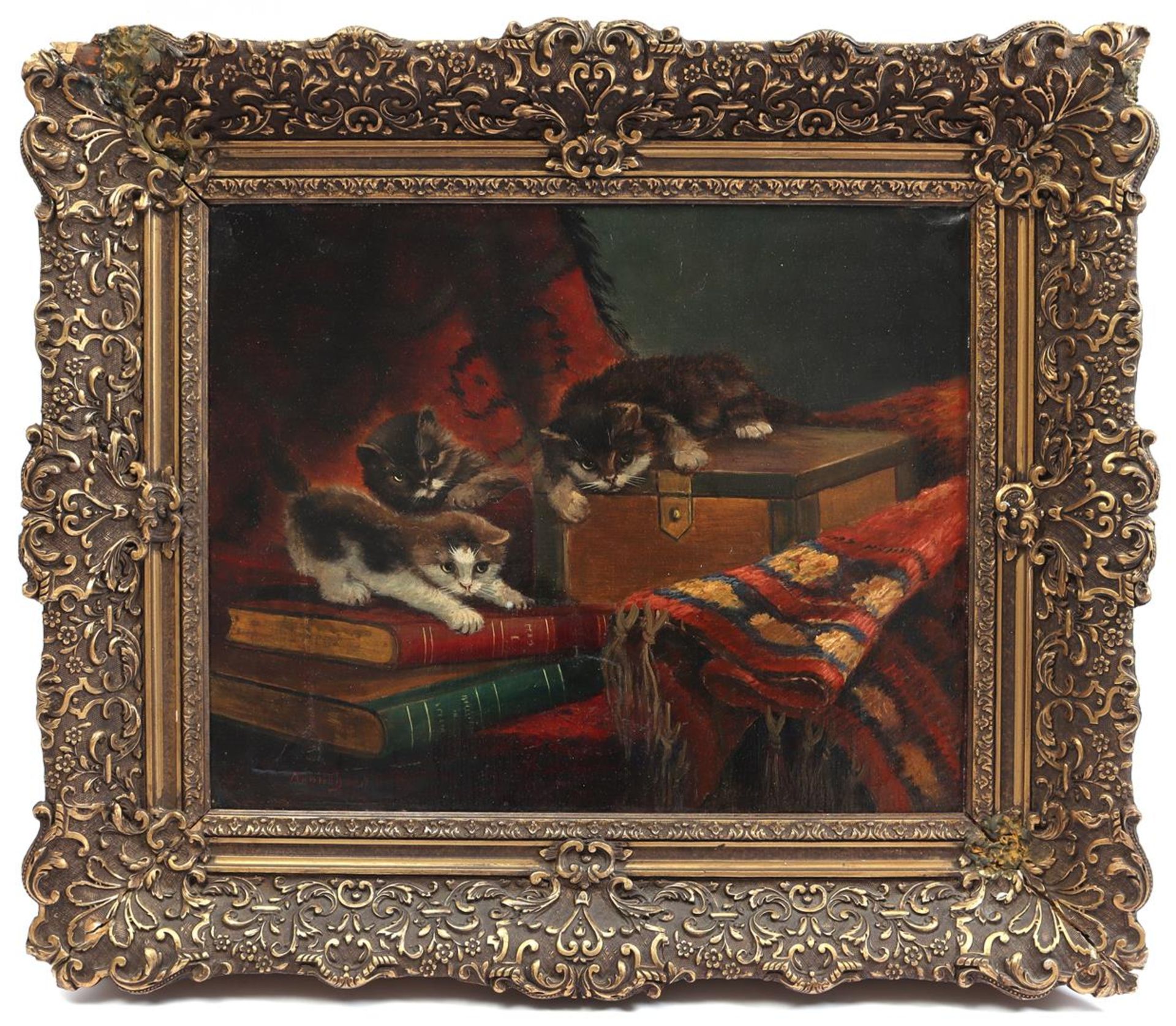 Signed A van de Heijden, Playing kittens