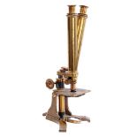 Brass binocular microscope, England 19th century