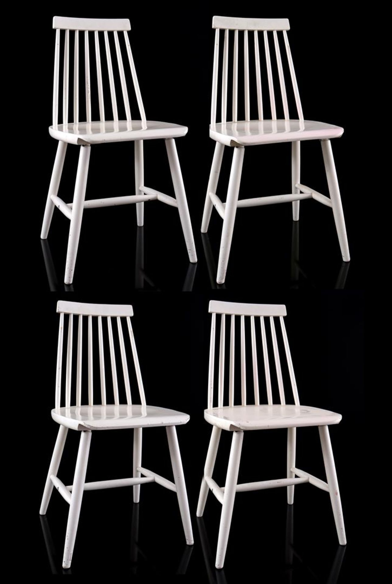 Ilmari Tapiovaara (1914-1999) 4 white lacquered plywood bar chairs