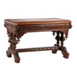 Oak coffee table from Mechelen with richly decorated base