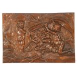 Oak panel with a decorated depiction of a playing putti