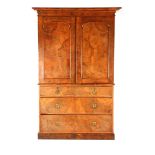 Burr walnut veneer with pine, mahogany and oak 2-piece cabinet