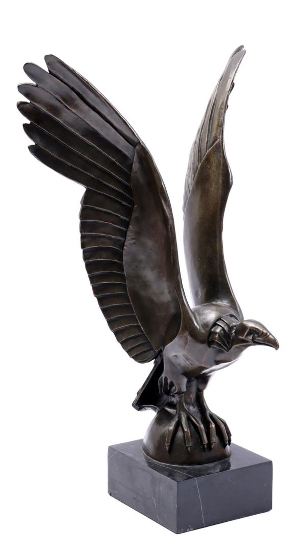 Bronze sculpture of a vulture, on a marble base