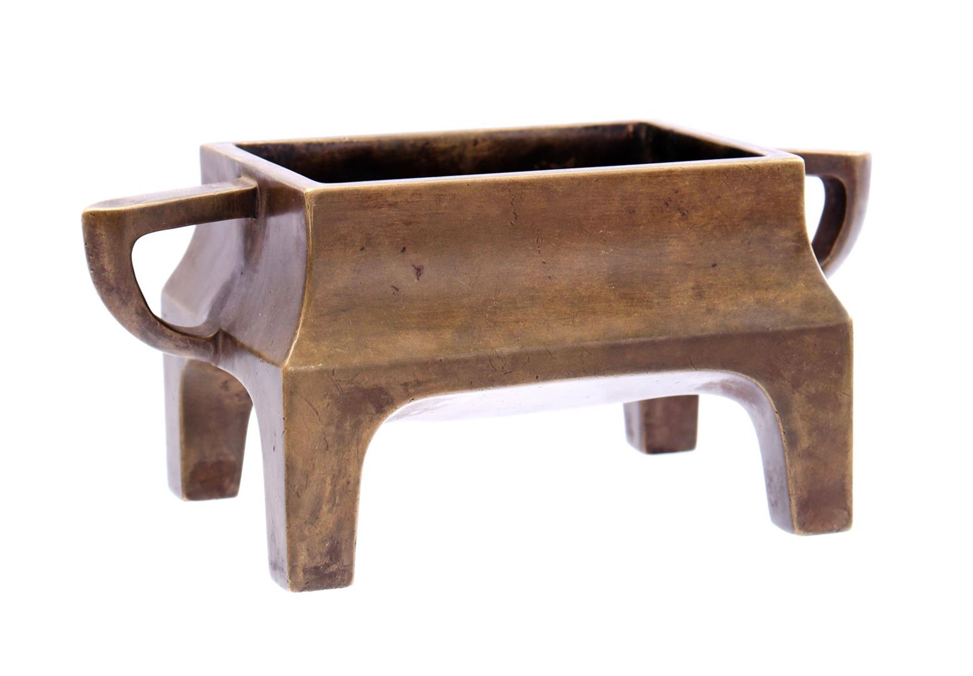 Bronze rectangular incense burner with 2 ears