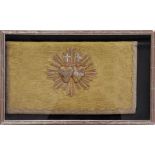 Framed ecclesiastical textile decoration of double Sacred Heart