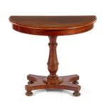 Mahogany veneer demi lune wall table on column leg