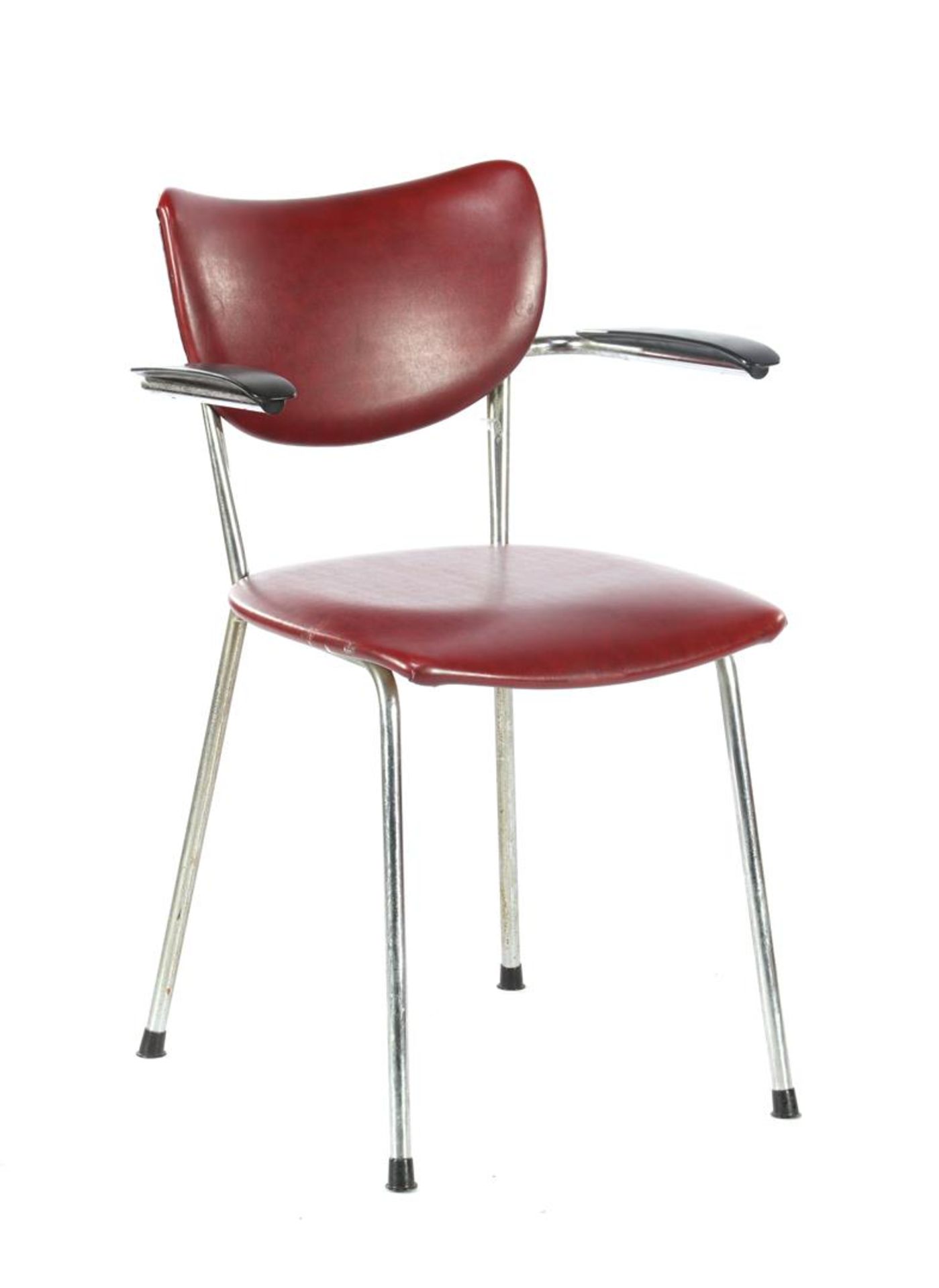 Tubular frame office chair with red skai back