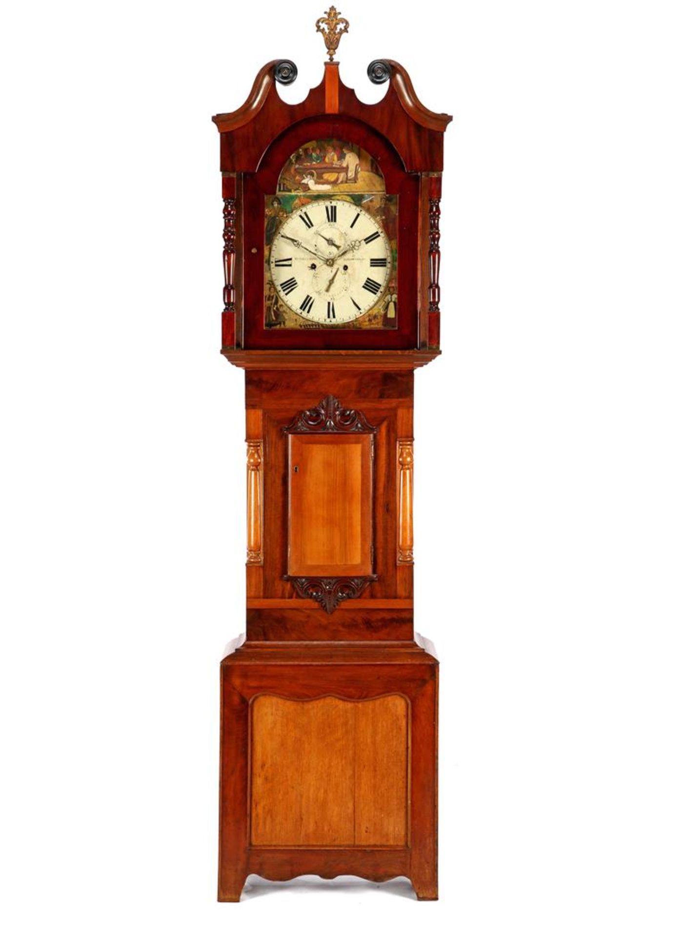 English longcase watch with painted dial depicting the four seasons